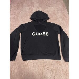 GUESS‎ Los Angeles Triangle Cut Hoodie Sweatshirt Black Size L Y2K I0191